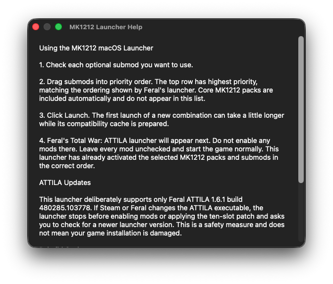 MK1212 Mac Launcher Help window